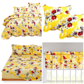 DaDa Bedding Bed in a Bag Bundle Set - Radiant Sunshine Yellow Hummingbirds Floral Bedding Set (JHW-925)