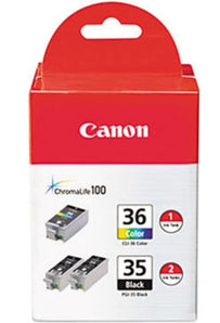 Canon CLI-36 Original Inkjet Color Ink Cartridge & 2-Pack of PGI-35 Original Inkjet Black Ink Cartridge
