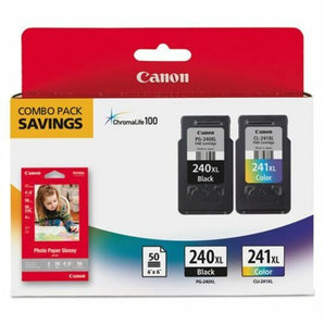 Canon PG-240XL Original High Yield Black & CL-241XL Original High Yield Inkjet Color Ink Cartridges Value Pack with 4" x 6" Glossy Paper 50-Pack